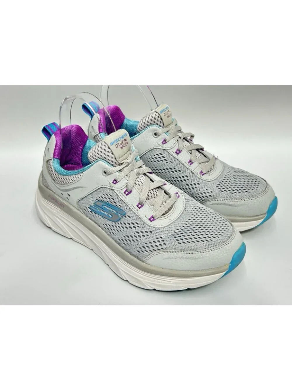 Skechers D’ Lux Walker Infinite Shoes Women’s Sz 8 Grey 149023 Running Sneakers